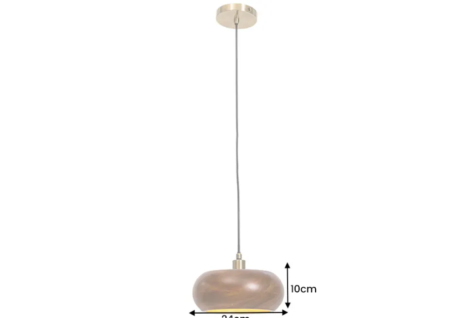 Runde Hängelampe ALVA 25cm natur Akazienholz Eisen Hängeleuchte