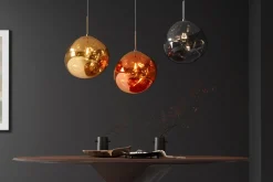 Runde Hängelampe LIQUID DIAMOND 20cm kupfer Glas Stahl Kugelleuchte