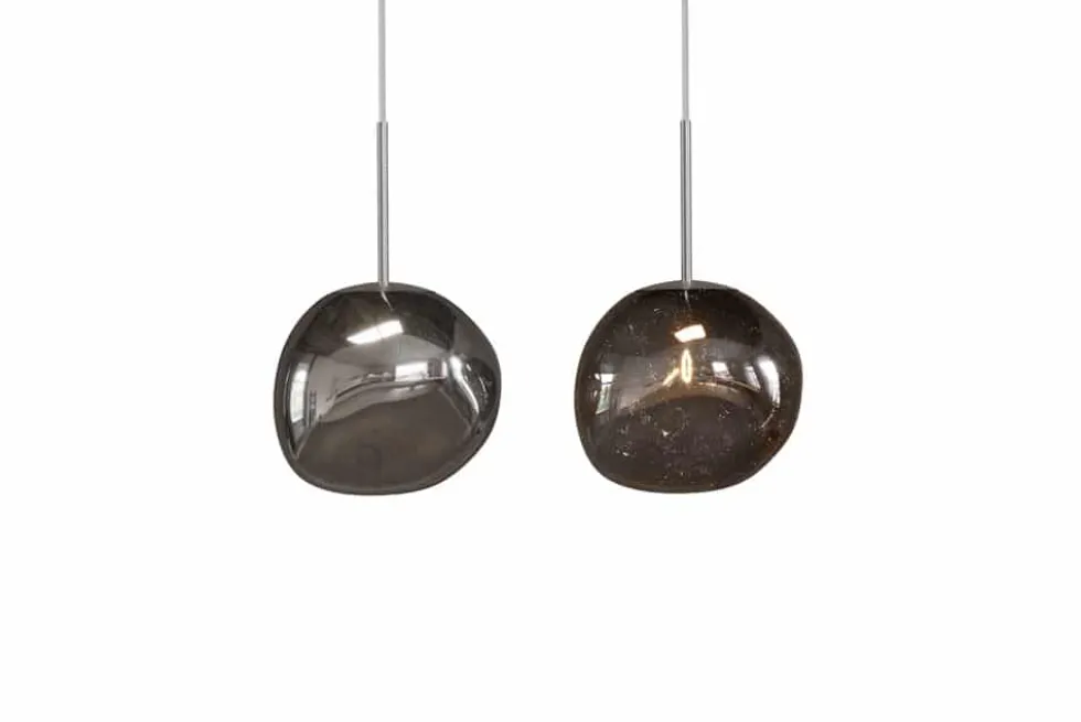 Runde Hängelampe LIQUID DIAMOND 20cm smoke Glas Stahl Kugelleuchte