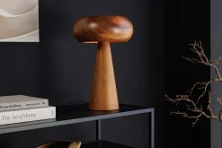 Runde Tischlampe ALVA 40cm natur Akazienholz Eisen Tischleuchte