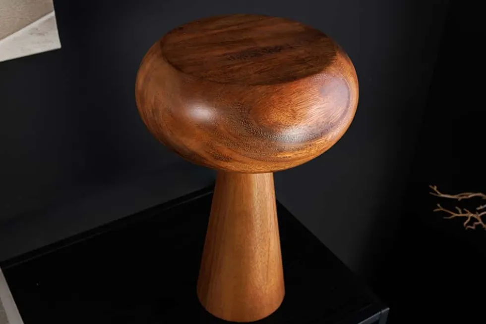 Runde Tischlampe ALVA 40cm natur Akazienholz Eisen Tischleuchte