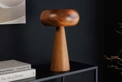 Runde Tischlampe ALVA 40cm natur Akazienholz Eisen Tischleuchte