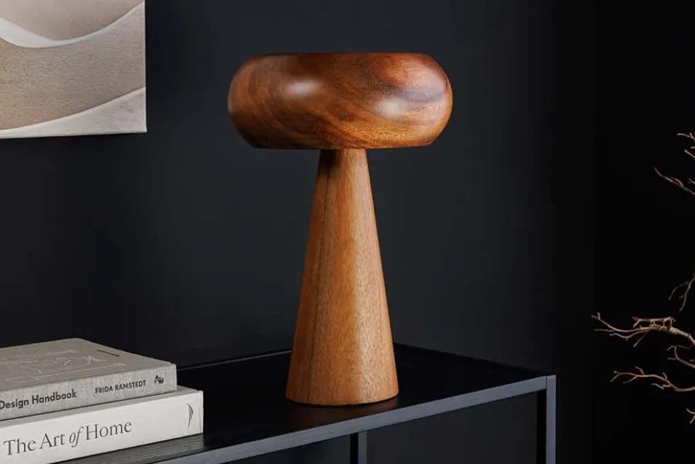 Runde Tischlampe ALVA 40cm natur Akazienholz Eisen Tischleuchte