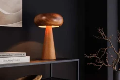 Runde Tischlampe ALVA 40cm natur Akazienholz Eisen Tischleuchte