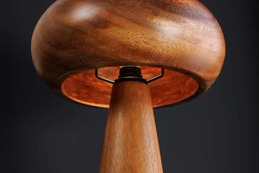 Runde Tischlampe ALVA 40cm natur Akazienholz Eisen Tischleuchte