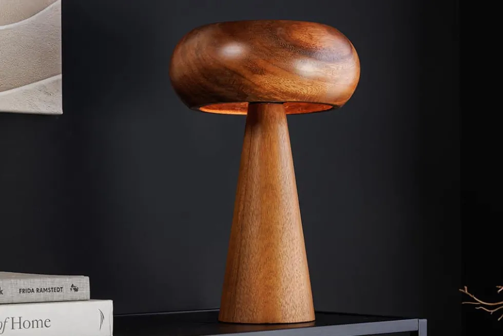 Runde Tischlampe ALVA 40cm natur Akazienholz Eisen Tischleuchte