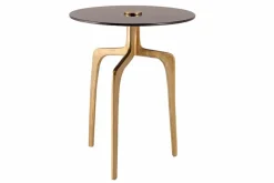 Runder Beistelltisch ABSTRACT 60cm messing gold Metallbeine Schwarzglas handmade