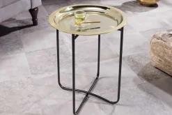 Runder Beistelltisch CASABLANCA 50cm messing gold schwarz Tablett abnehmbar klappbar