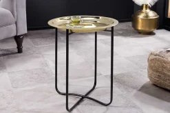 Runder Beistelltisch CASABLANCA 50cm messing gold schwarz Tablett abnehmbar klappbar