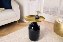 Runder Beistelltisch ELEGANCIA 50cm gold antik schwarz Metall Eisen handmade