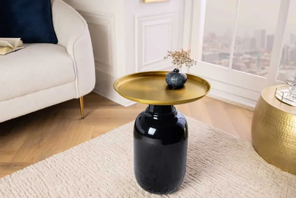 Runder Beistelltisch ELEGANCIA 50cm gold antik schwarz Metall Eisen handmade