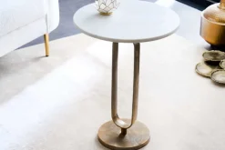 Runder Beistelltisch ELEGANCE 60cm weiß gold antik Marmor Metall Aluminium handmade