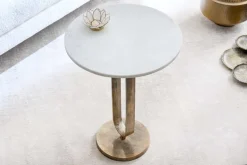 Runder Beistelltisch ELEGANCE 60cm weiß gold antik Marmor Metall Aluminium handmade