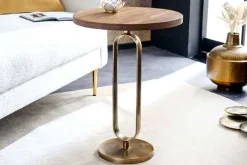 Runder Beistelltisch ELEGANCE 60cm messing Mangoholz Metall Aluminium massiv handmade