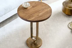 Runder Beistelltisch ELEGANCE 60cm messing Mangoholz Metall Aluminium massiv handmade