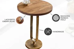 Runder Beistelltisch ELEGANCE 60cm messing Mangoholz Metall Aluminium massiv handmade