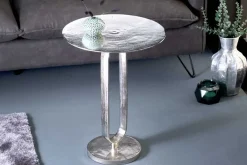 Runder Beistelltisch ELEGANCE 60cm silber Metall Aluminium handmade