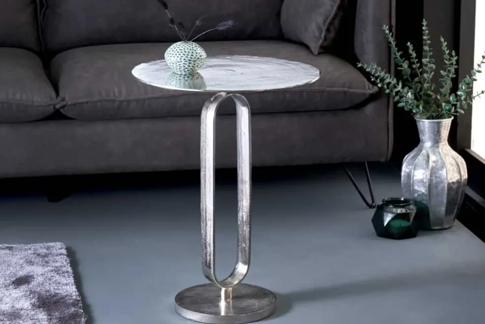Runder Beistelltisch ELEGANCE 60cm silber Metall Aluminium handmade