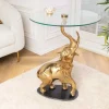 Runder Beistelltisch ELEPHANT 80cm gold Metall Glas Marmor Skulptur handmade