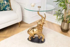 Runder Beistelltisch ELEPHANT 80cm gold Metall Glas Marmor Skulptur handmade