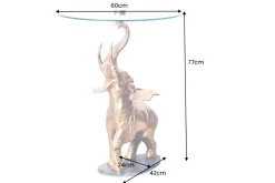 Runder Beistelltisch ELEPHANT 80cm gold Metall Glas Marmor Skulptur handmade