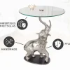 Runder Beistelltisch ELEPHANT 80cm silber Metall Glas Marmor Skulptur handmade