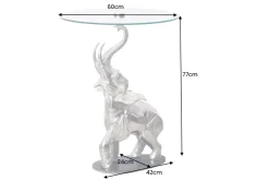 Runder Beistelltisch ELEPHANT 80cm silber Metall Glas Marmor Skulptur handmade
