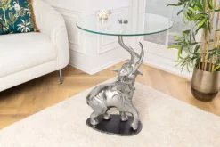 Runder Beistelltisch ELEPHANT 80cm silber Metall Glas Marmor Skulptur handmade
