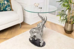 Runder Beistelltisch ELEPHANT 80cm silber Metall Glas Marmor Skulptur handmade