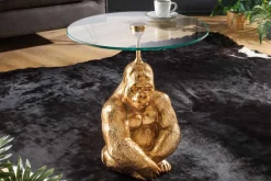 Runder Beistelltisch KONG 50cm gold Metall Glas Affenfigur Gorilla Skulptur