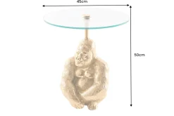 Runder Beistelltisch KONG 50cm gold Metall Glas Affenfigur Gorilla Skulptur