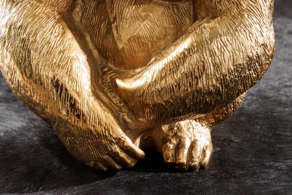 Runder Beistelltisch KONG 50cm gold Metall Glas Affenfigur Gorilla Skulptur