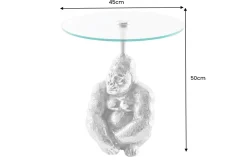 Runder Beistelltisch KONG 50cm silber Metall Glas Affenfigur Gorilla Skulptur