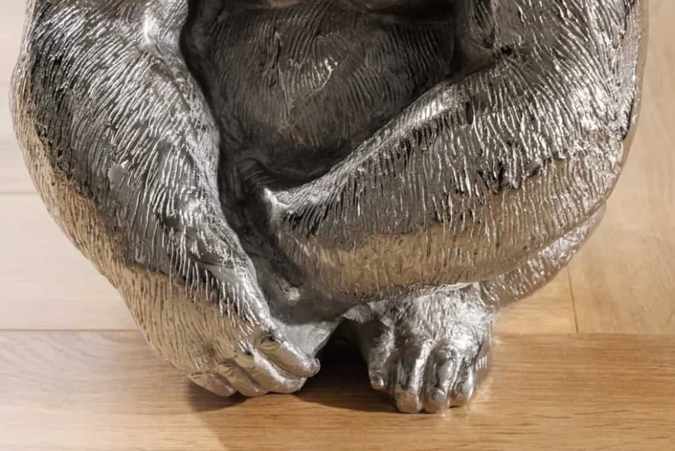Runder Beistelltisch KONG 50cm silber Metall Glas Affenfigur Gorilla Skulptur