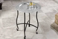 Runder Beistelltisch MARRAKESCH 50cm silber Teetisch abnehmbares Tablett klappbar