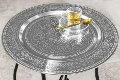 Runder Beistelltisch MARRAKESCH 50cm silber Teetisch abnehmbares Tablett klappbar