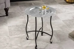 Runder Beistelltisch MARRAKESCH 50cm silber Teetisch abnehmbares Tablett klappbar