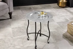 Runder Beistelltisch MARRAKESCH 50cm silber Teetisch abnehmbares Tablett klappbar