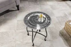 Runder Beistelltisch MARRAKESCH 50cm silber Teetisch abnehmbares Tablett klappbar