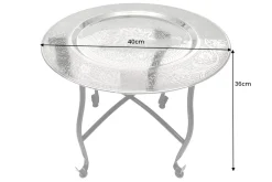 Runder Beistelltisch MARRAKESCH 40cm silber Teetisch abnehmbares Tablett klappbar