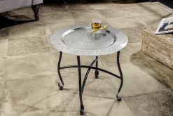 Runder Beistelltisch MARRAKESCH 40cm silber Teetisch abnehmbares Tablett klappbar