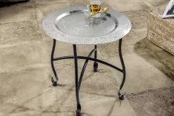 Runder Beistelltisch MARRAKESCH 40cm silber Teetisch abnehmbares Tablett klappbar