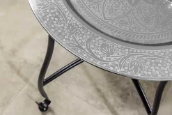 Runder Beistelltisch MARRAKESCH 40cm silber Teetisch abnehmbares Tablett klappbar