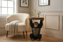 Runder Beistelltisch MONKEY 55cm schwarz grau Affen-Skulptur handmade