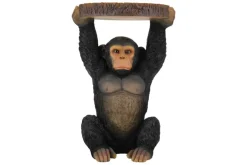 Runder Beistelltisch MONKEY 55cm schwarz grau Affen-Skulptur handmade