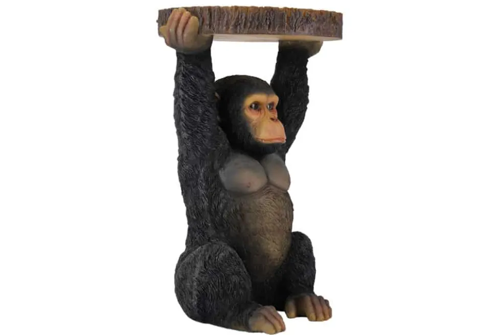 Runder Beistelltisch MONKEY 55cm schwarz grau Affen-Skulptur handmade