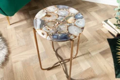 Runder Beistelltisch NOBLE I 35cm Edelstein Achat klappbar goldenes Metallgestell