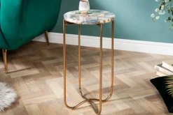 Runder Beistelltisch NOBLE I 35cm Edelstein Achat klappbar goldenes Metallgestell