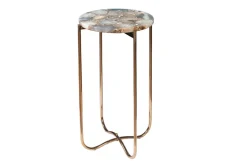 Runder Beistelltisch NOBLE I 35cm Edelstein Achat klappbar goldenes Metallgestell
