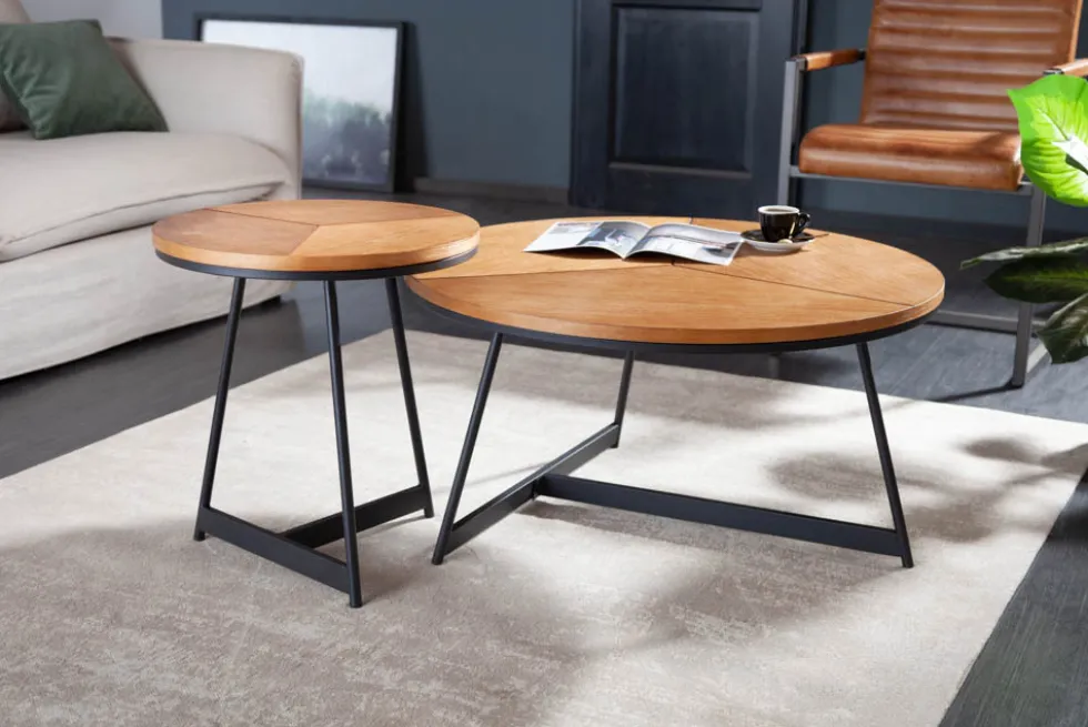 Runder Beistelltisch OAK ELEGANCE 45cm Eiche-Design schwarzes Metallgestell